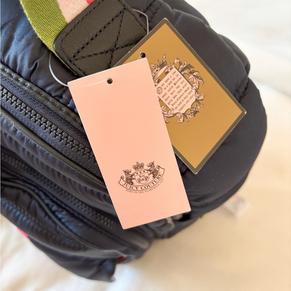 Juicy Couture Airbag Puffy Quilt Navy Backpack with Green and Pink Accents - Picture 10 of 12